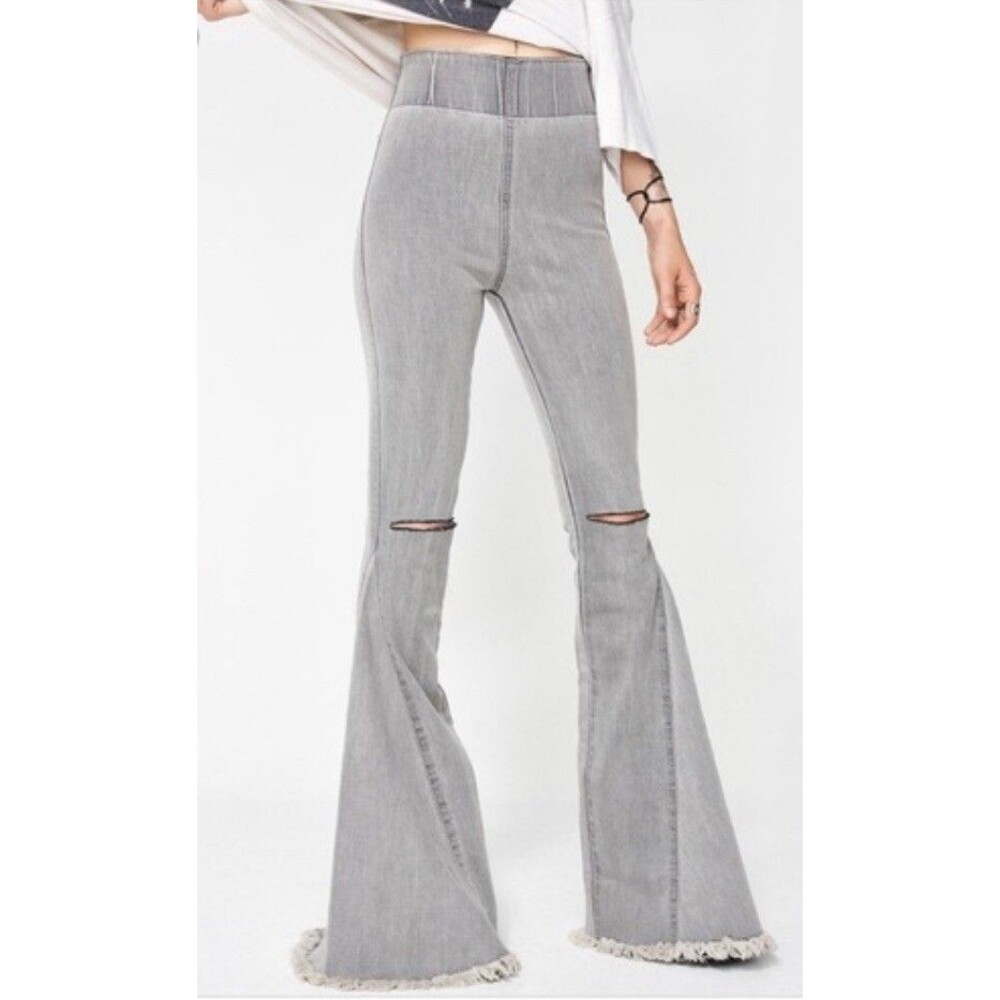 Show Me Your Mumu Sz S Berkeley Bells Jeans Extra Flare Distressed Moon Gray